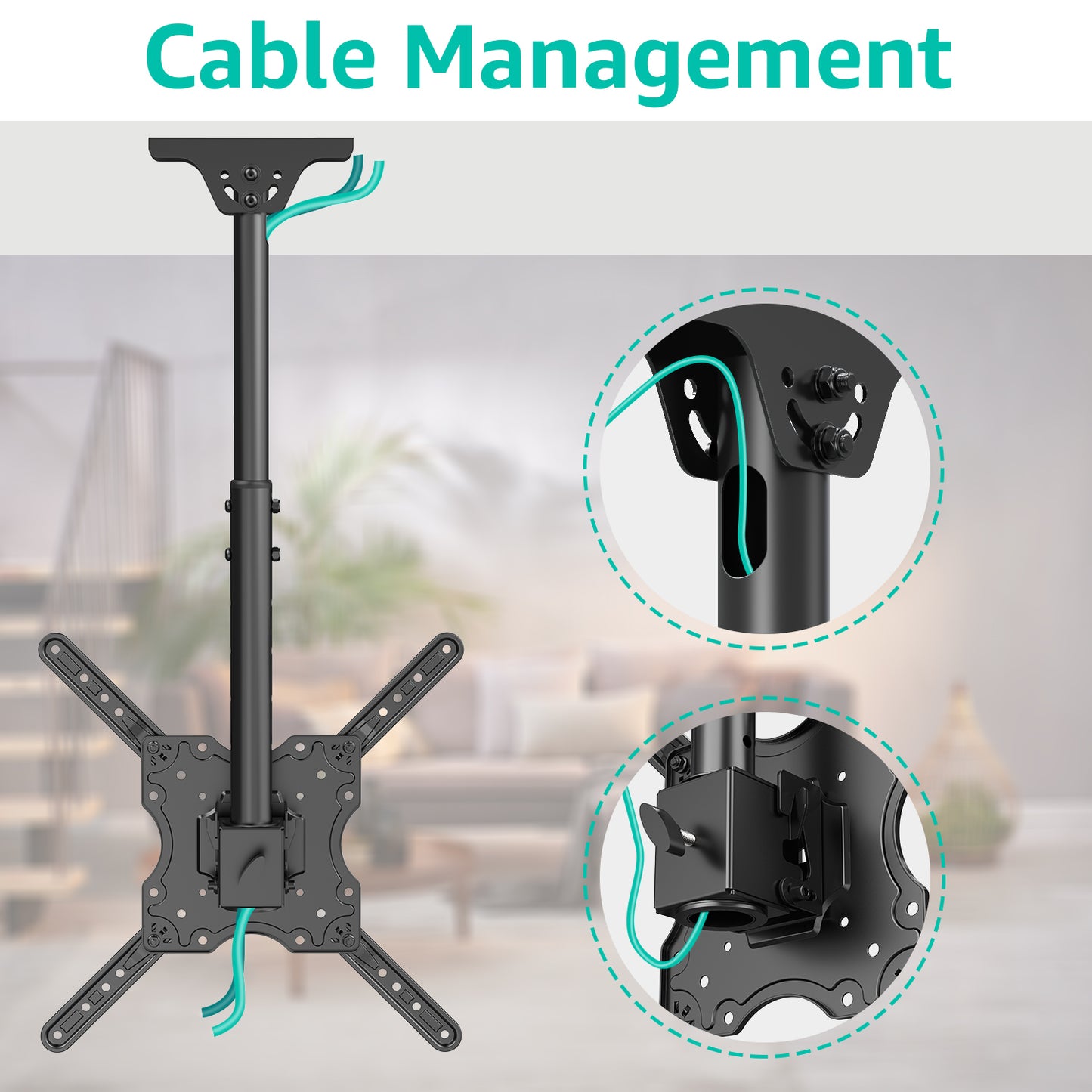 MOUNT PRO Ceiling TV Mount for Most 26-65 inch TVs, 8 Height Adjustable Settings Full Motion Swivel and Tilt Hanging TV Wall Mount Bracket, Max VESA 400x400mm, Holds up to 99 lbs