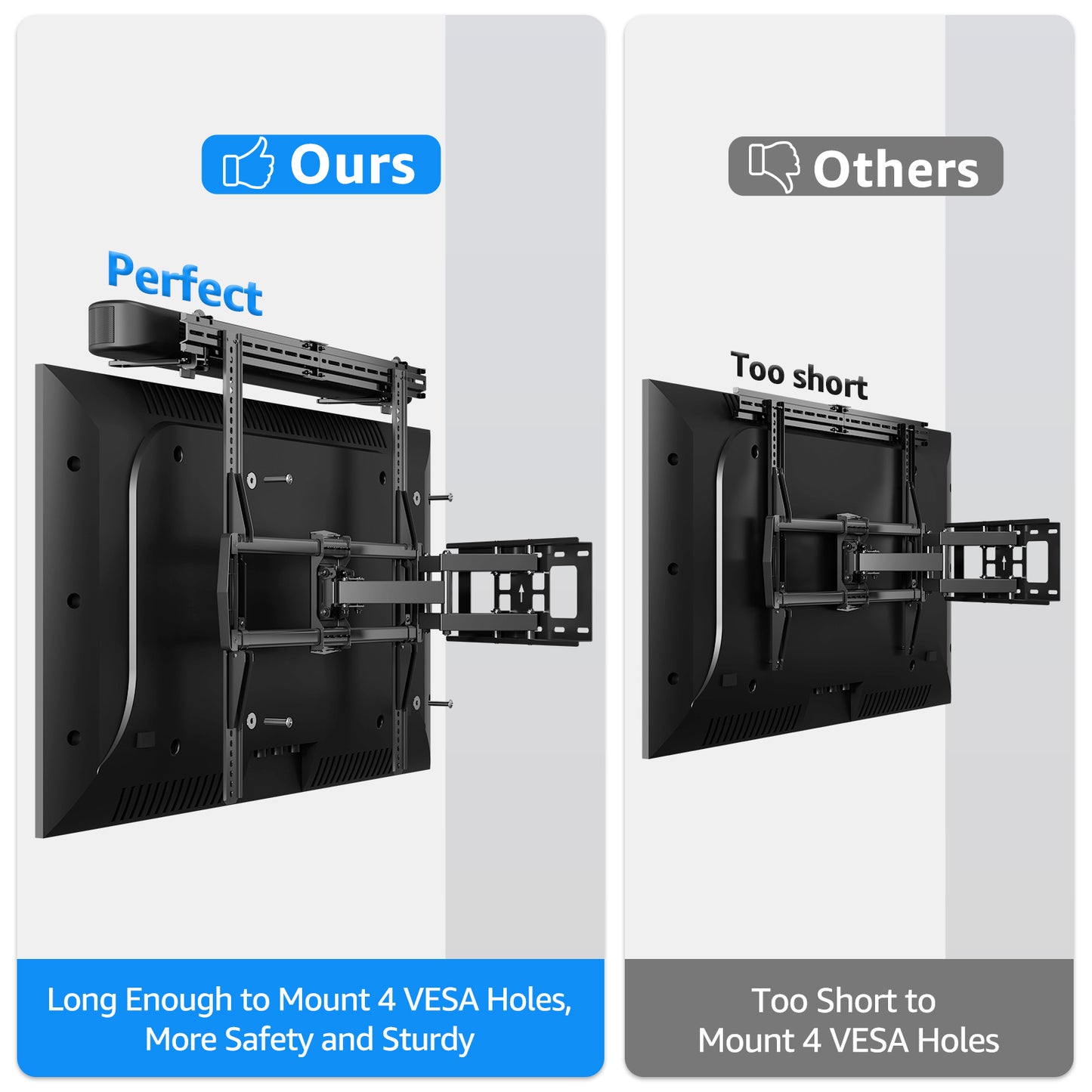 MOUNT PRO Universal Soundbar Mount, Sound Bar TV Bracket with 31.5" Longer Bracket Mounting Above or Under TV with/Without Holes, 6.5" Holder Swivel to Fit Various Soundbar, Up to 13 LBS