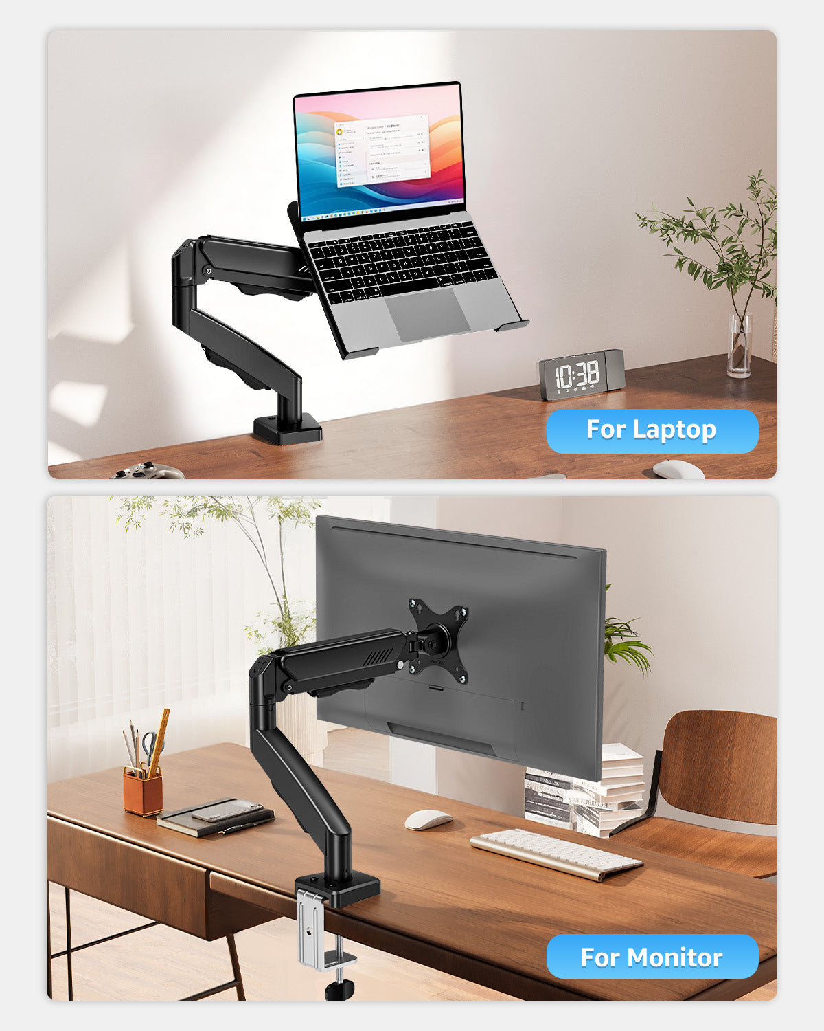 MOUNT PRO Laptop Desk Mount Stand Fits Max 17" Notebook and 32" Computer Screen, 2-in-1 Adjustable Monitor Arm with Laptop Holder, VESA 75x75 100x100, Holds up to 19.8lbs