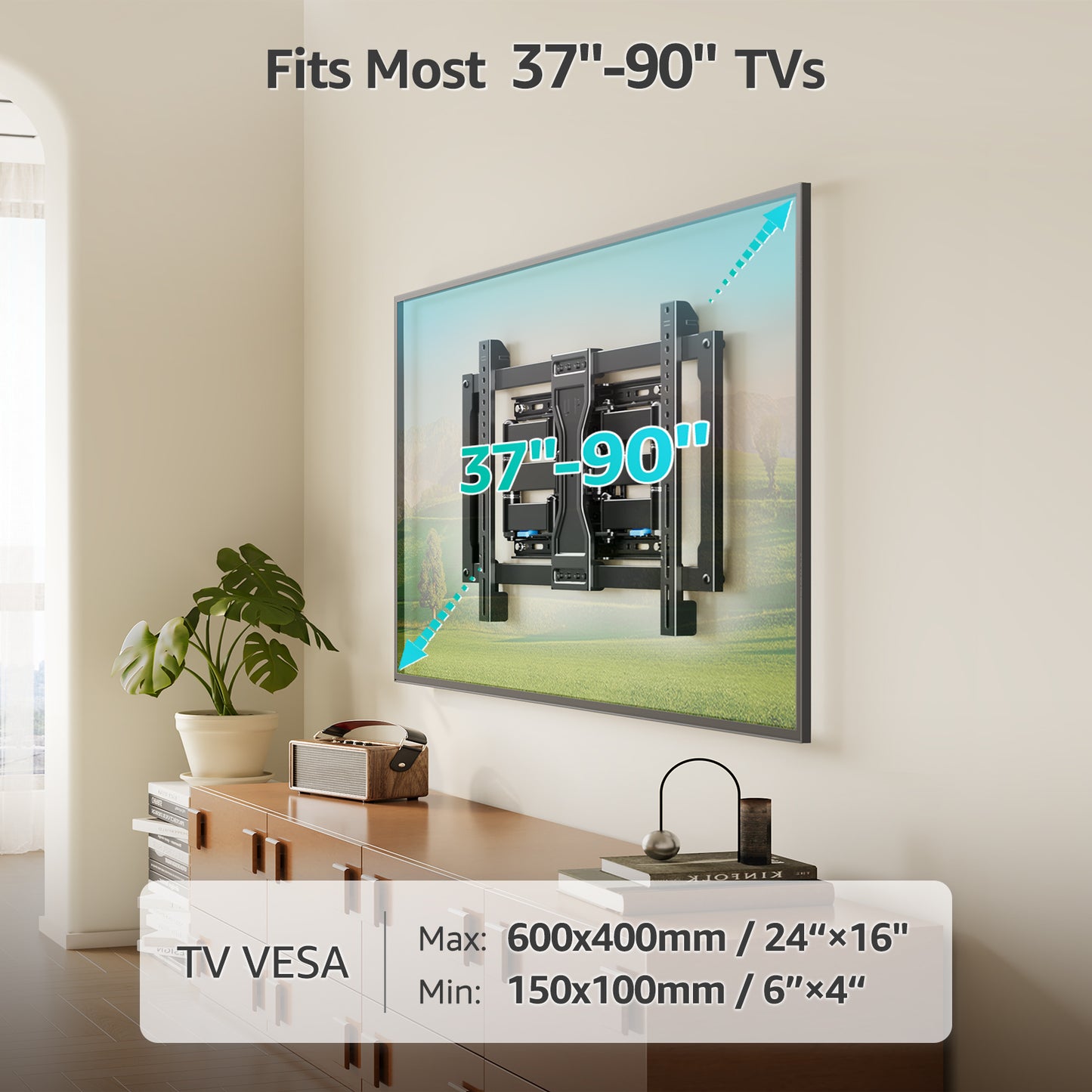 MOUNT PRO Heavy Duty Ultra-Slim Full Motion TV Wall Mount for Most 37-90 Inch TVs up to 132lbs, Max VESA 600x400mm, Six-Arm Bearing Smooth Swivel TV Mount