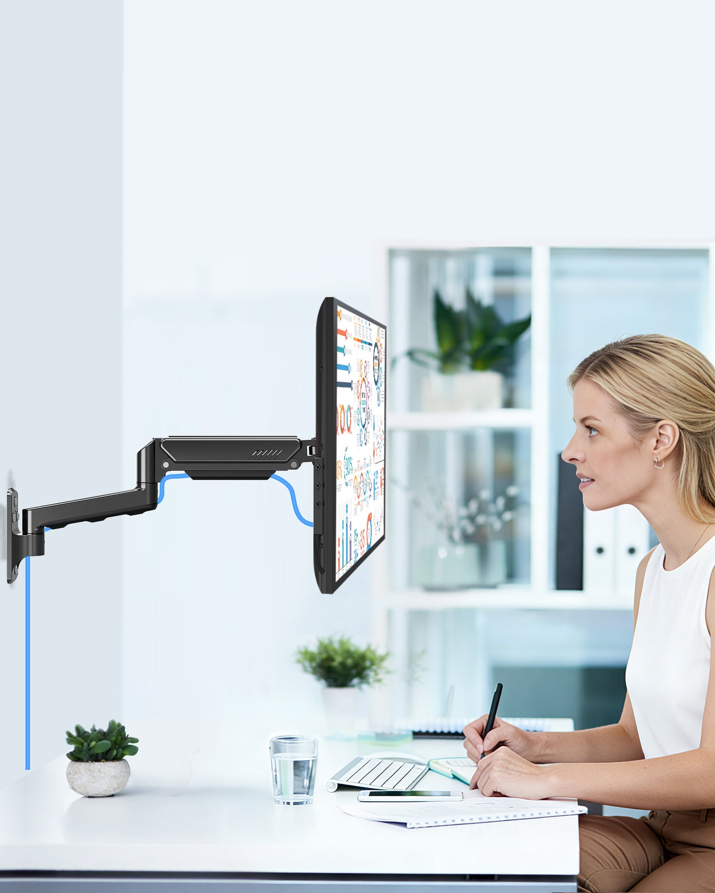 MOUNT PRO Monitor Wall Mount for Max 32" Screen, Gas Spring Height Adjustable Single Monitor Arm, Supports 4.4-19.8 lbs Screen for Home Office