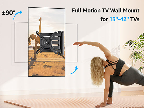 MOUNT PRO Full Motion Long Five-Arm TV Wall Mount for Most 13-42 inch Flat Curved TVs,Tilting TV Mount with Swivels Articulating Arms Max VESA 200X200mm, 44lbs