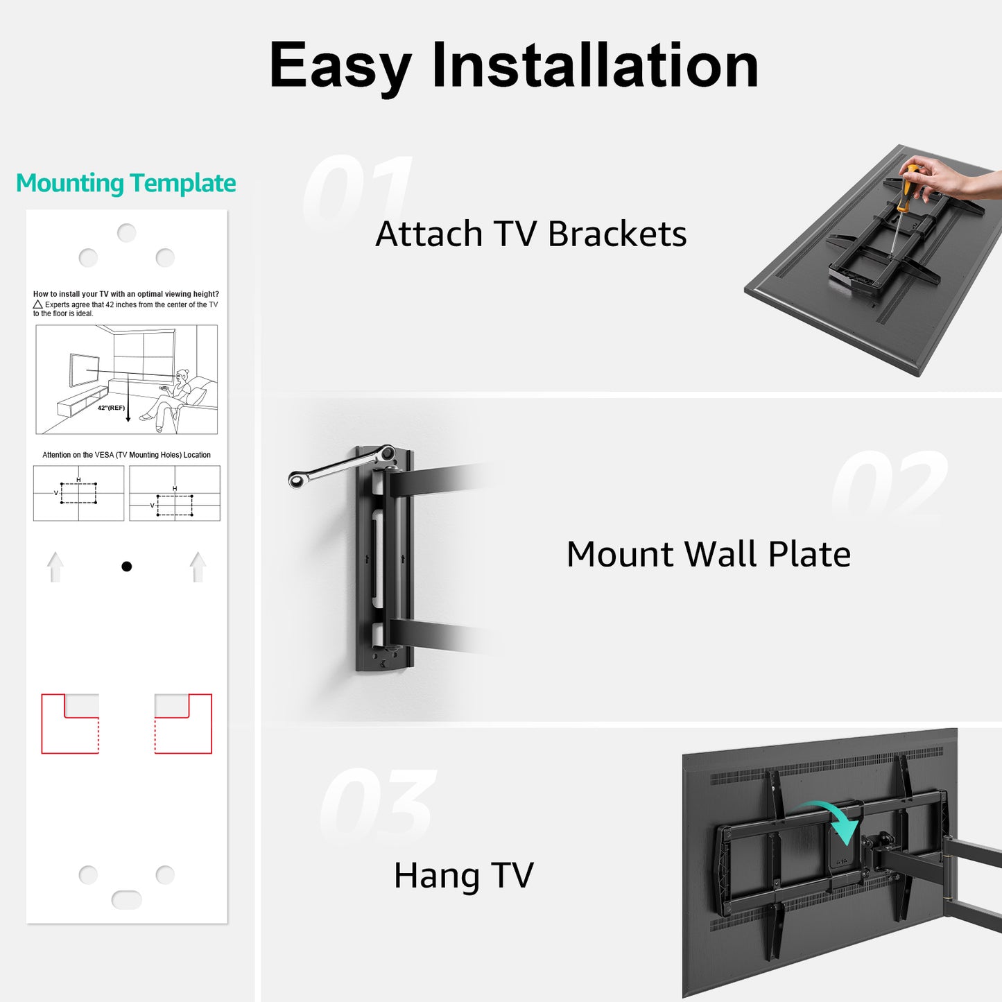 MOUNT PRO Full Motion TV Wall Mount 37.9" Long Arm TV Wall Mount for Most 42-75 Inch TVs, Max VESA 600x400mm and 99lbs Corner TV Wall Mount with Long Extension & Tilt & Swivel Articulating Arm